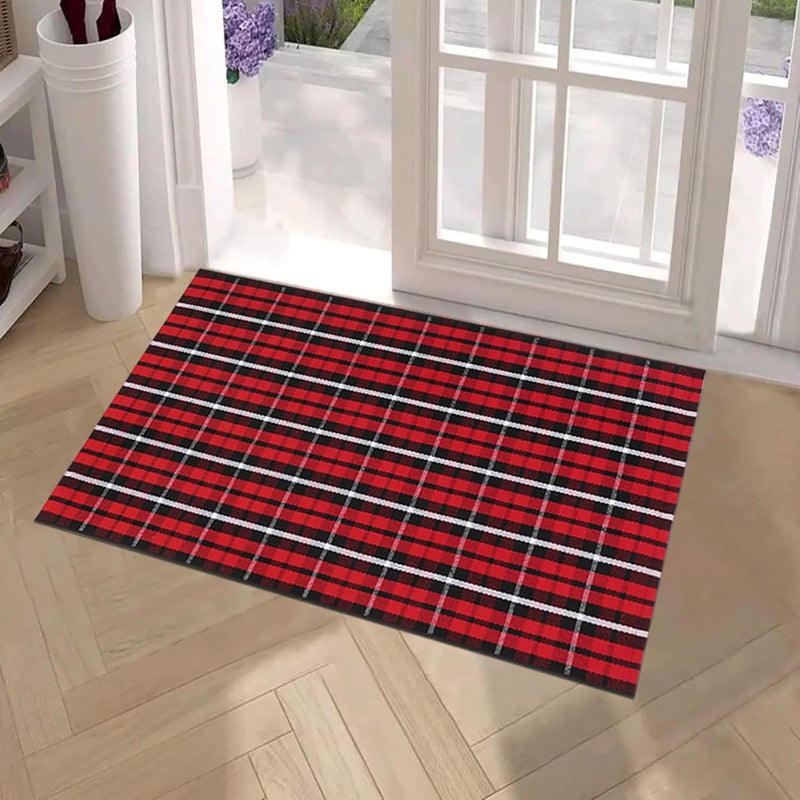 Fallovea Christmas Rugs Red and Black Plaid, 28” x 43” Area Rug Outdoor Indoor Front Porch Doormat Cotton Hand-Woven Layered Door Mats for Entryway Patio Entryway Laundry Bedroom Living Room - Image 3